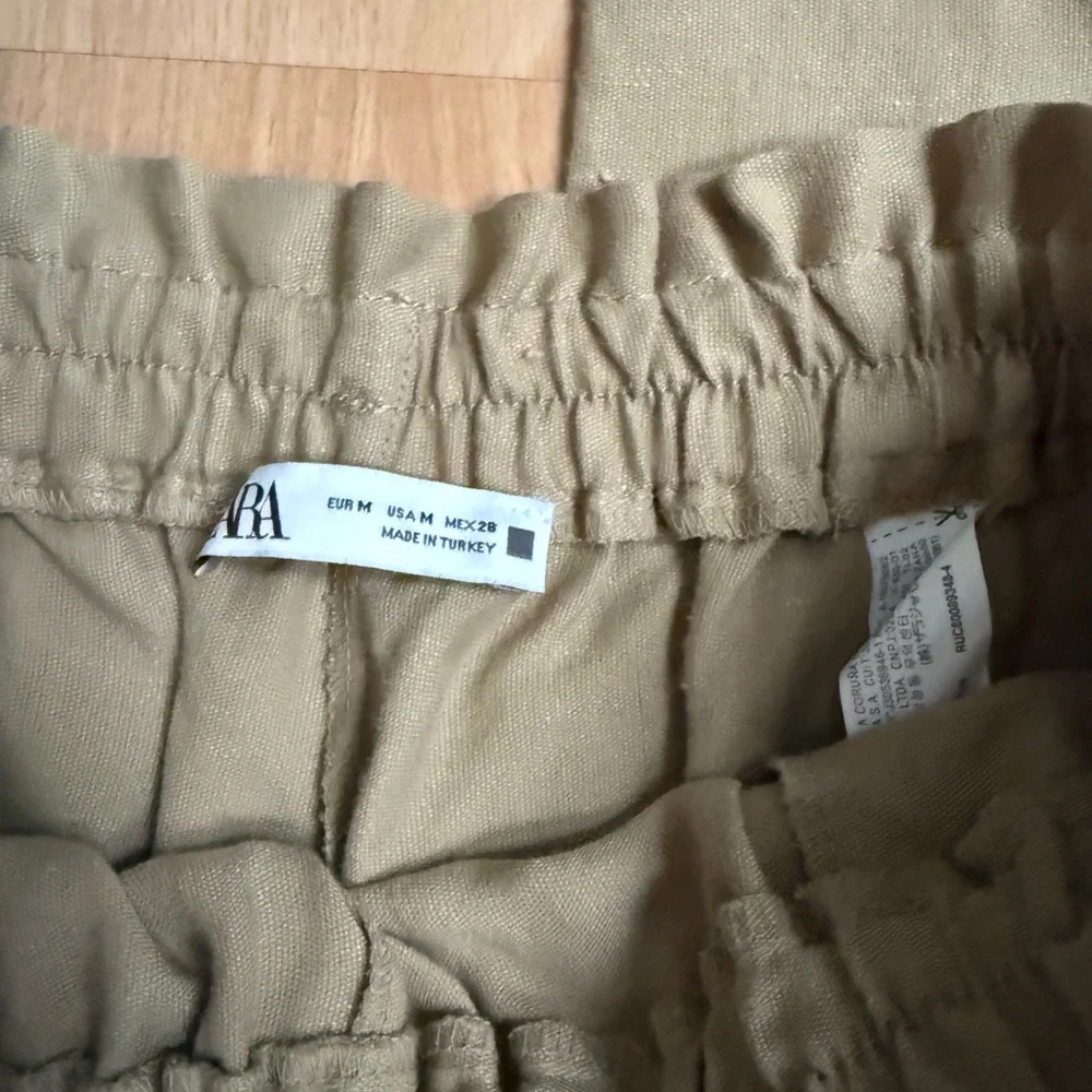 Zara Linen Blend Paperbag Tan Jogger Pants Medium